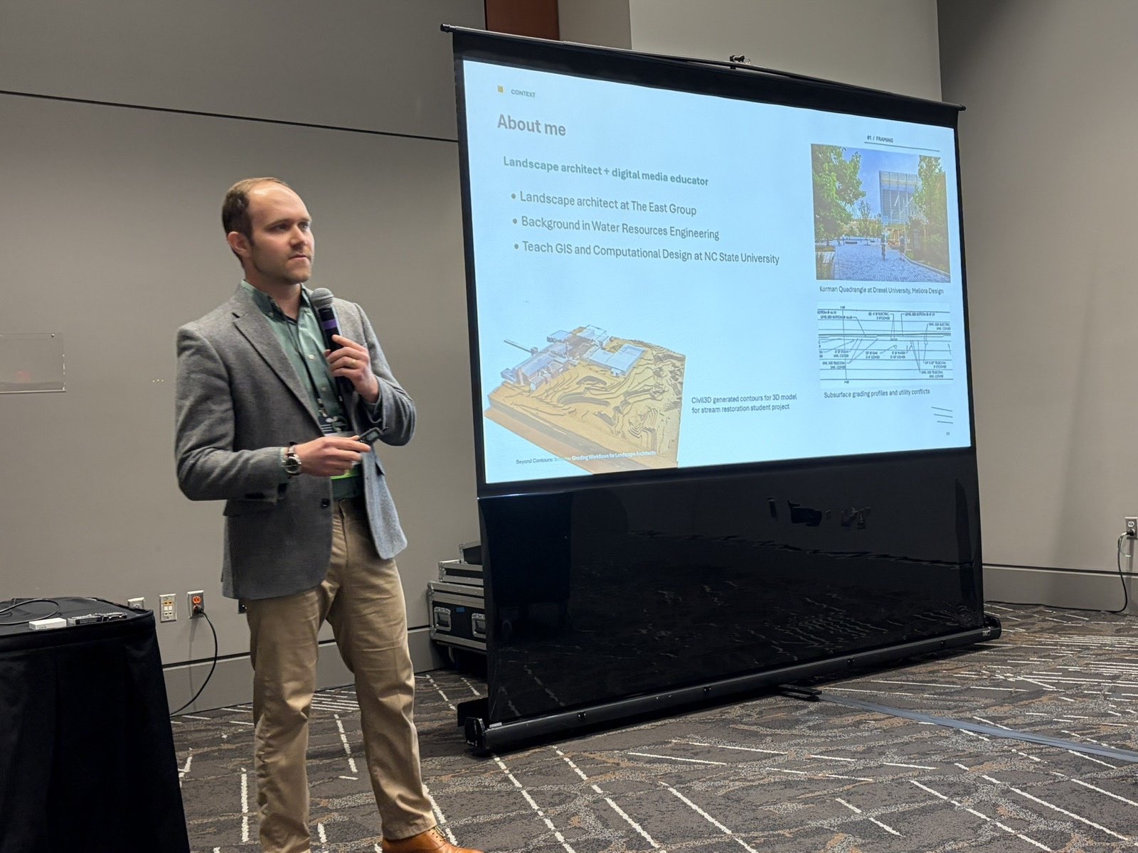 Andrew Harrell presenting Civil 3D for landscape architects at the NCASLA SERC 2026 conference