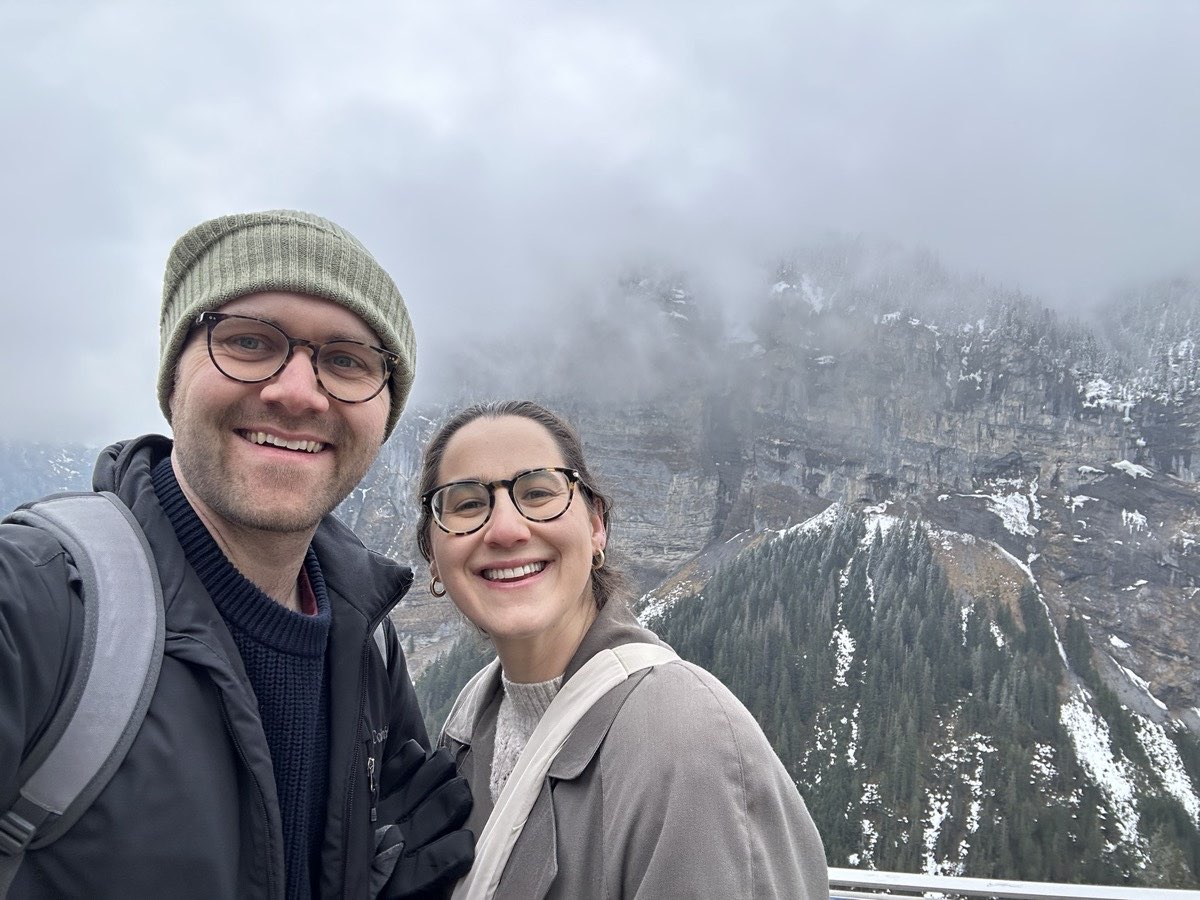 Andrew Harrell and his wife hiking in the Swiss Alps