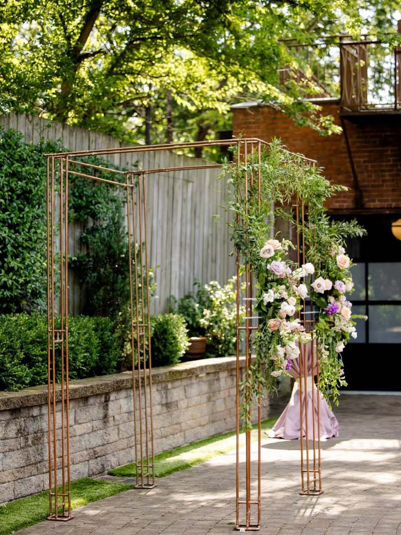 Copper chuppah set up for a wedding ceremony